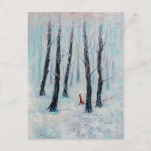 Red Riding Hood-like figure in a winter forest Postcard