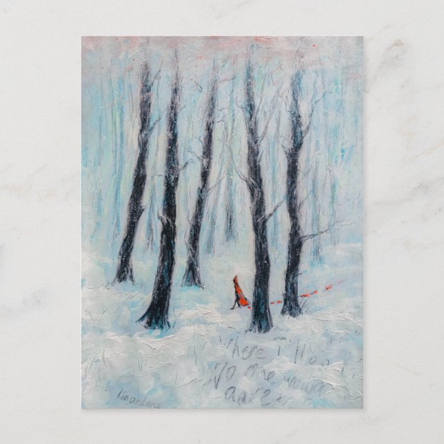 Red Riding Hood-like figure in a winter forest Postcard (Front)