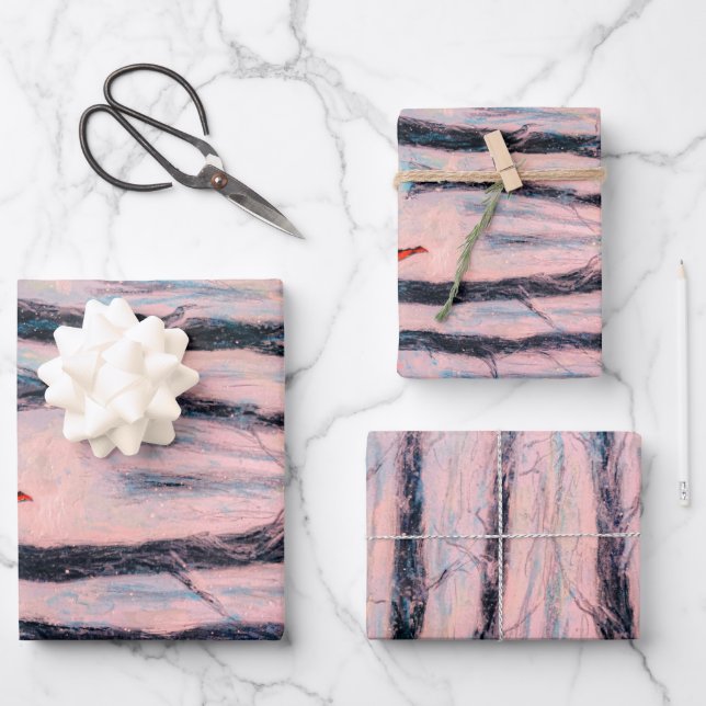 Red Riding Hood-like figure in a winter forest Wrapping Paper Sheet (Front)