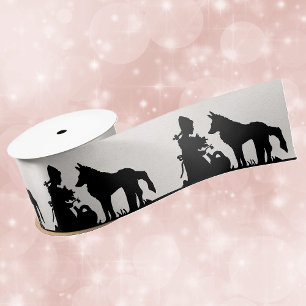 Red Riding Hood With Wolf Flowers Black White Satin Ribbon