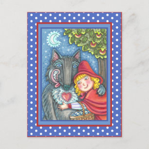 RED RIDING HOOD, WOLVES NEED HUGS TOO VALENTINE HOLIDAY POSTCARD