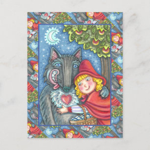RED RIDING HOOD, WOLVES NEED HUGS TOO VALENTINE HOLIDAY POSTCARD