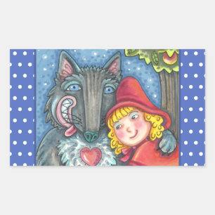 RED RIDING HOOD, WOLVES NEED HUGS TOO VALENTINE RECTANGULAR STICKER