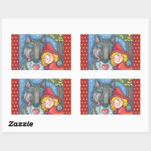 RED RIDING HOOD, WOLVES NEED HUGS TOO VALENTINE RECTANGULAR STICKER