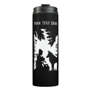 Red Riding in Woods Trees Wolf Black Silhouette Thermal Tumbler