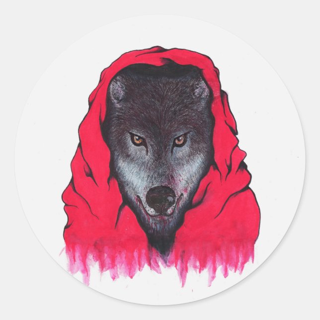Red Riding Wolf (Stickers) Classic Round Sticker (Front)