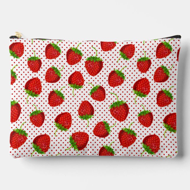 Red Ripe Strawberry and Dots Pattern  Accessory Pouch (Front)