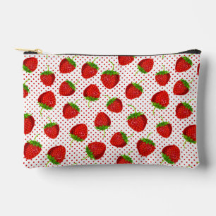 Red Ripe Strawberry and Dots Pattern Accessory Pouch