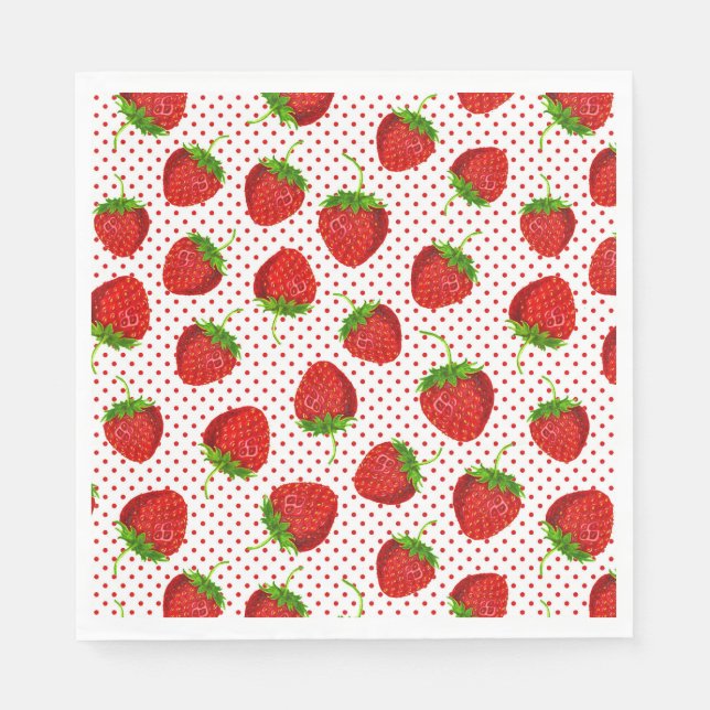 Red Ripe Strawberry and Dots Pattern Napkin (Front)