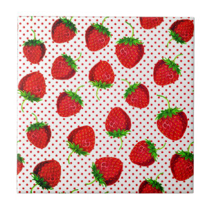 Red Ripe Strawberry and Dots Pattern Tile