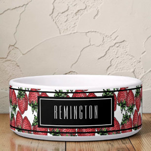 Red Ripe Strawberry Pattern Custom Pet Name Bowl