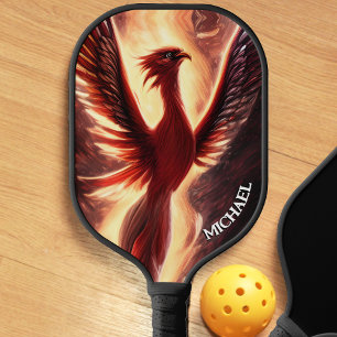 Red Rising Phoenix with Burning Flames Fire Pickleball Paddle
