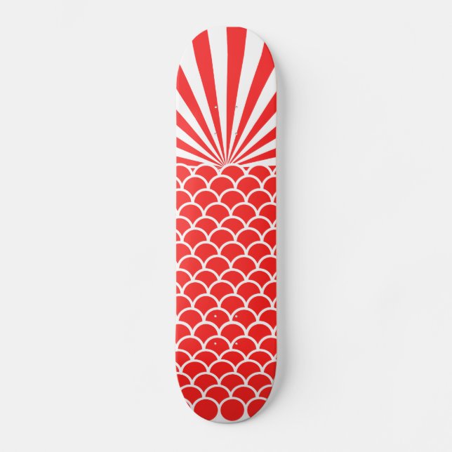 Red Rising Sun Japanese inspired pattern Skateboard (Front)