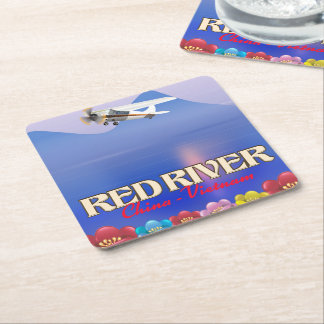 Red River Cambodia Vacation poster Square Paper Coaster