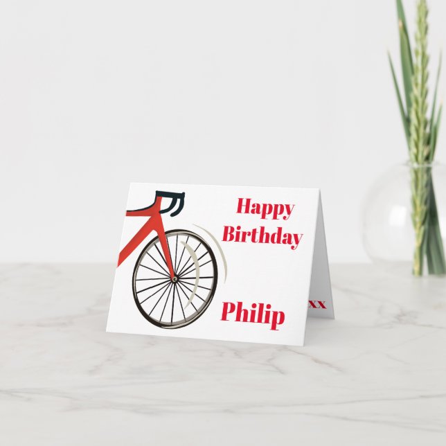 Red Road Bike cyclist Birthday Card (Front)