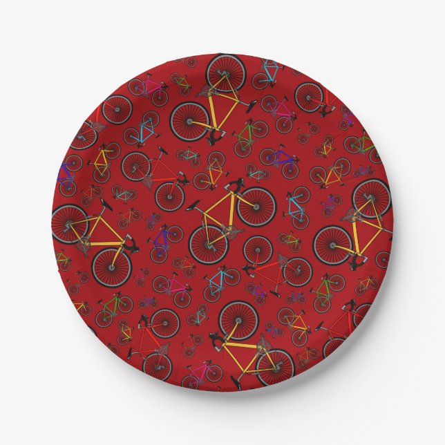 Red road bikes paper plate (Front)