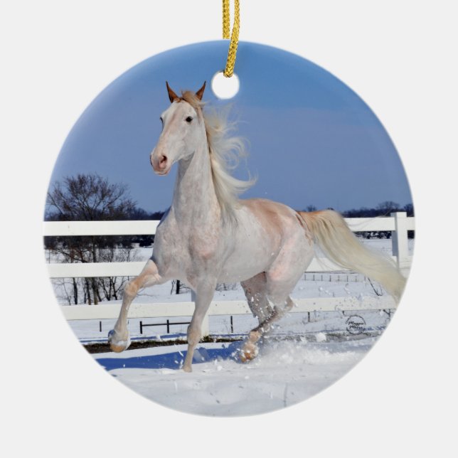 Red Roan in Snow Ceramic Tree Decoration (Front)