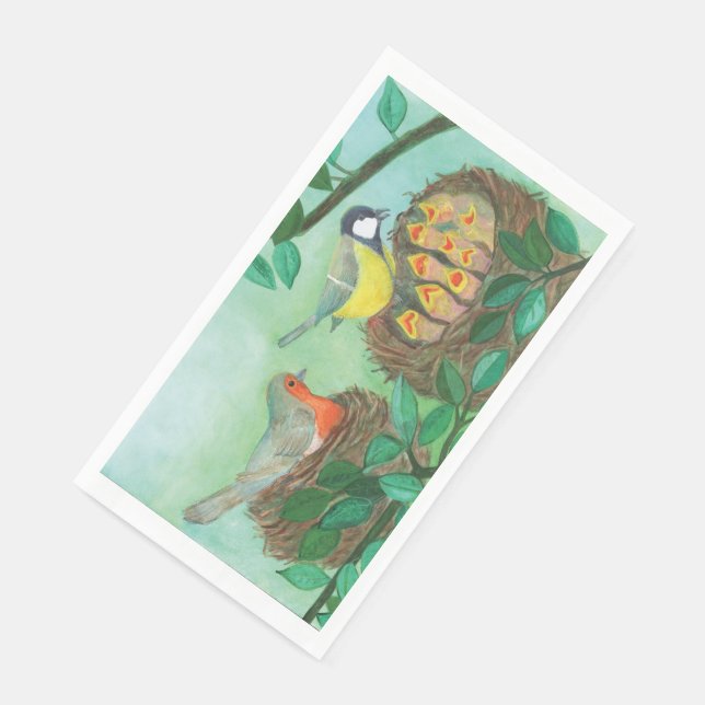 Red Robin and Great Tit Bird Nesting  Napkin (Corner)