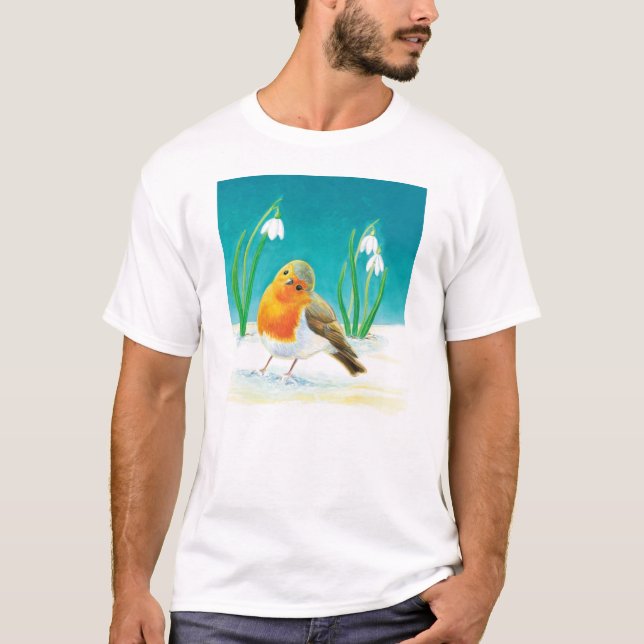 Red Robin and Snowdrops   T-Shirt (Front)