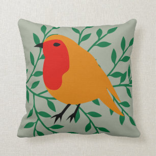 Red Robin Bird Animal Floral Leaves Custom Colour Cushion
