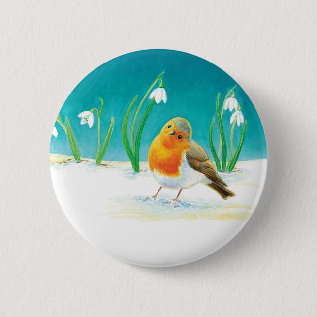Red Robin Bird Illustration 6 Cm Round Badge (Front)