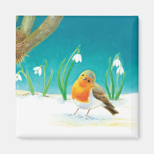 Red Robin Bird Illustration Magnet (Front)