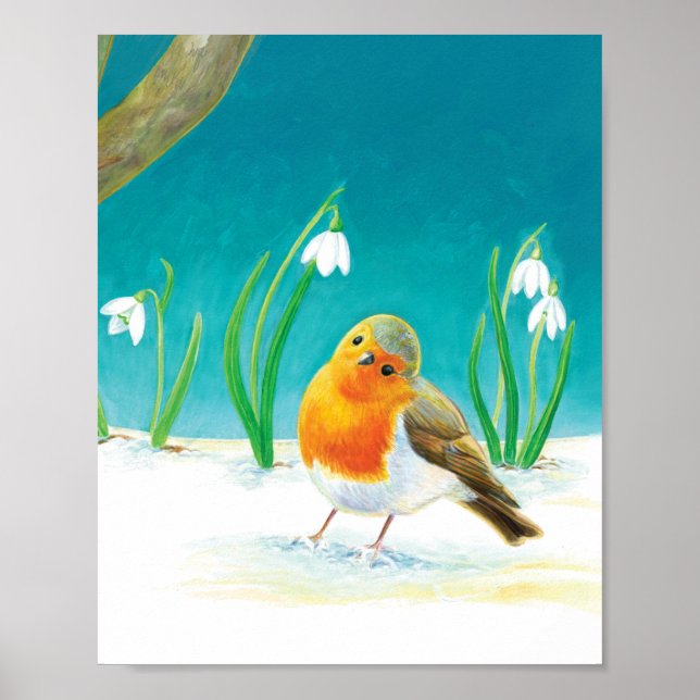 Red Robin Bird Illustration Poster (Front)