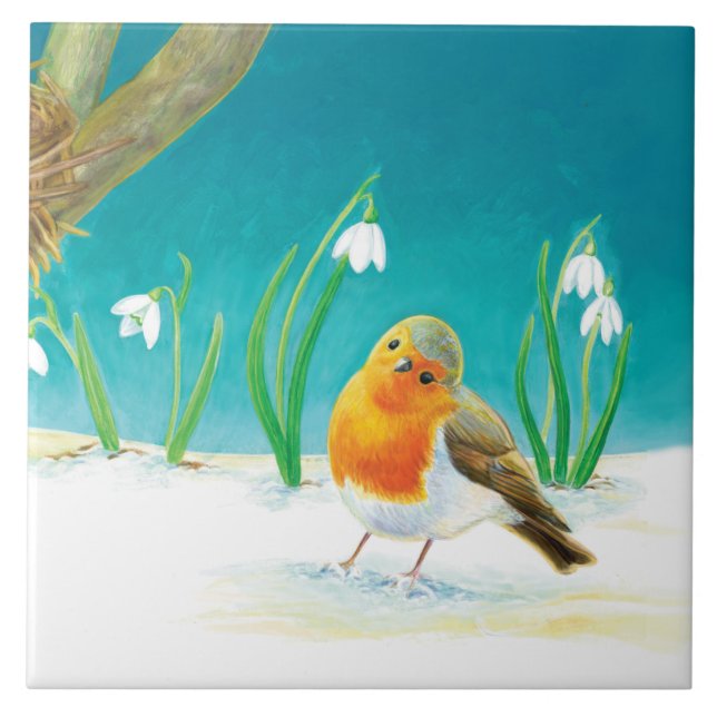 Red Robin Bird Illustration  Tile (Front)