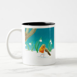 Red Robin Bird Illustration Two-Tone Coffee Mug