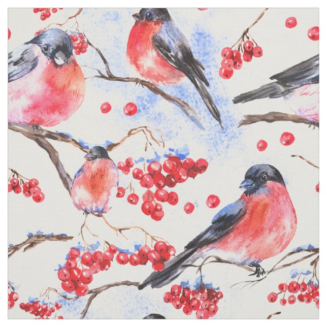 Red Robin Bird Pattern Fabric (Swatch)