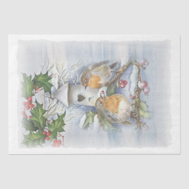 Red Robin Bird Winter Christmas Tissue Paper (Front)