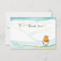 Red Robin Bird & Winter Landscape Illustration 