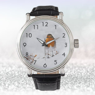 Red Robin bird winter snow cute Watch