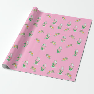 Red Robin Birds and Snowdrops, Galanthus nivalis Wrapping Paper