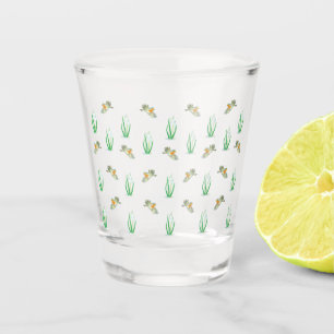 Red Robin Birds and Snowdrops spring pattern Shot Glass