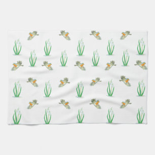 Red Robin Birds and Snowdrops spring pattern Tea Towel