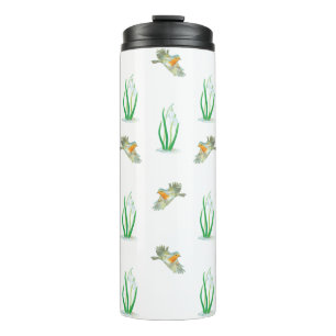 Red Robin Birds and Snowdrops spring pattern  Thermal Tumbler