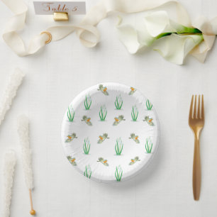 Red Robin Birds & Snowdrops Playful Spring Pattern Paper Plate