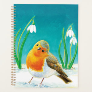 Red Robin Early Spring Snowdrops Illustration Planner