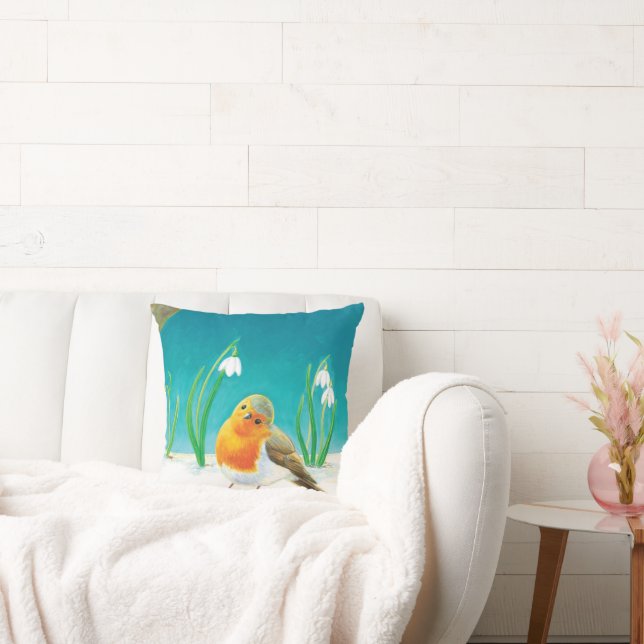 Red Robin (Erithacus rubecula) Early Spring   Cushion (Couch)