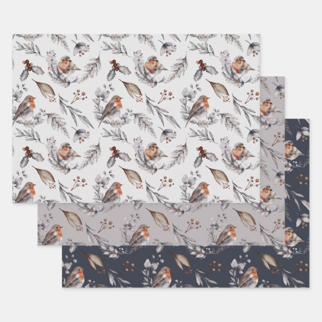 Red Robin Festive Christmas  Wrapping Paper Sheet (Set)