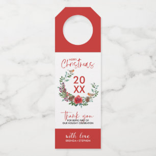 Red Robin & Flowers Christmas wreath Bottle Tag