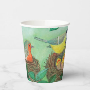 Red Robin, Great Tit and Baby Birds in Spring  Paper Cups