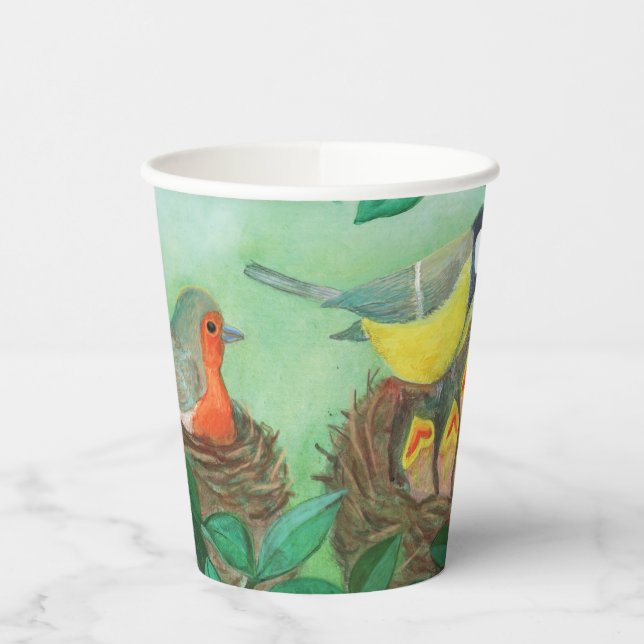 Red Robin, Great Tit and Baby Birds in Spring  Paper Cups (Left)
