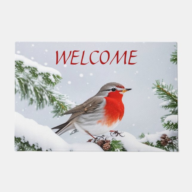 Red Robin Holiday Christmas Doormat (Front)