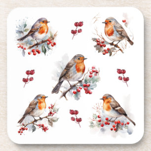 Red Robin Holly Christmas Coaster