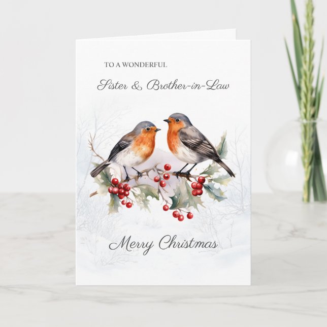 Red Robin Holly Sister Brother-in-Law Christmas Card (Front)