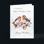 Red Robin Holly Sister Brother-in-Law Christmas Card<br><div class="desc">This design features a watercolor illustration of red- breasted Robin perched on a branch of holly. You can adjust text according to your requirements.</div>