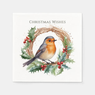 Red Robin Holly Wreath Christmas Napkin