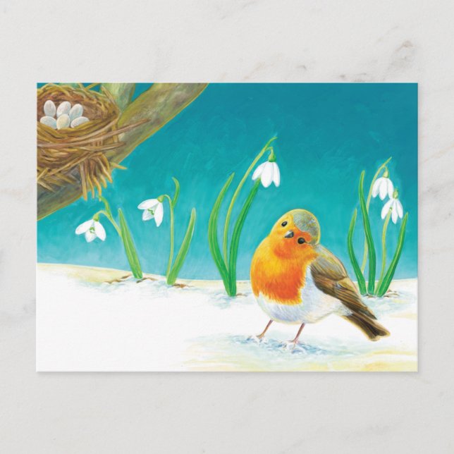 Red Robin Illustration Announcement Postcard (Front)